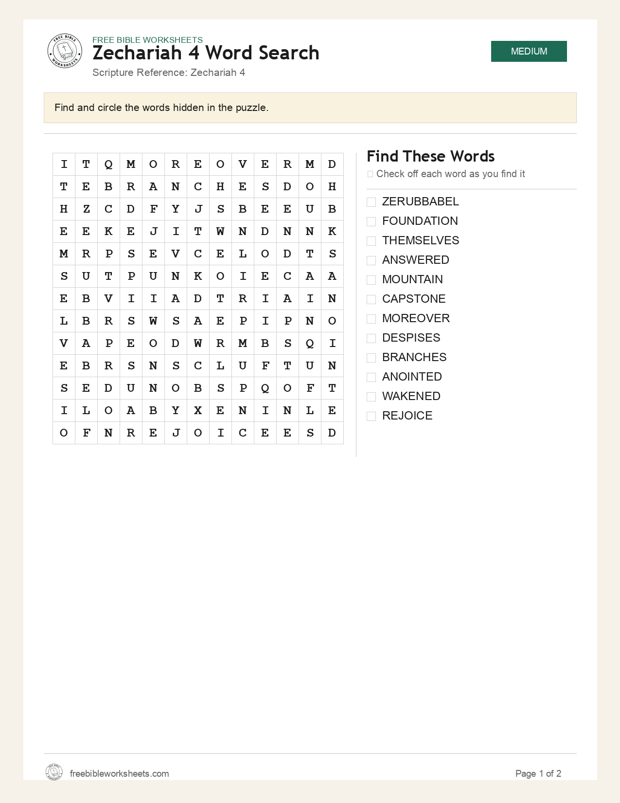 Zechariah 4 Word Search preview