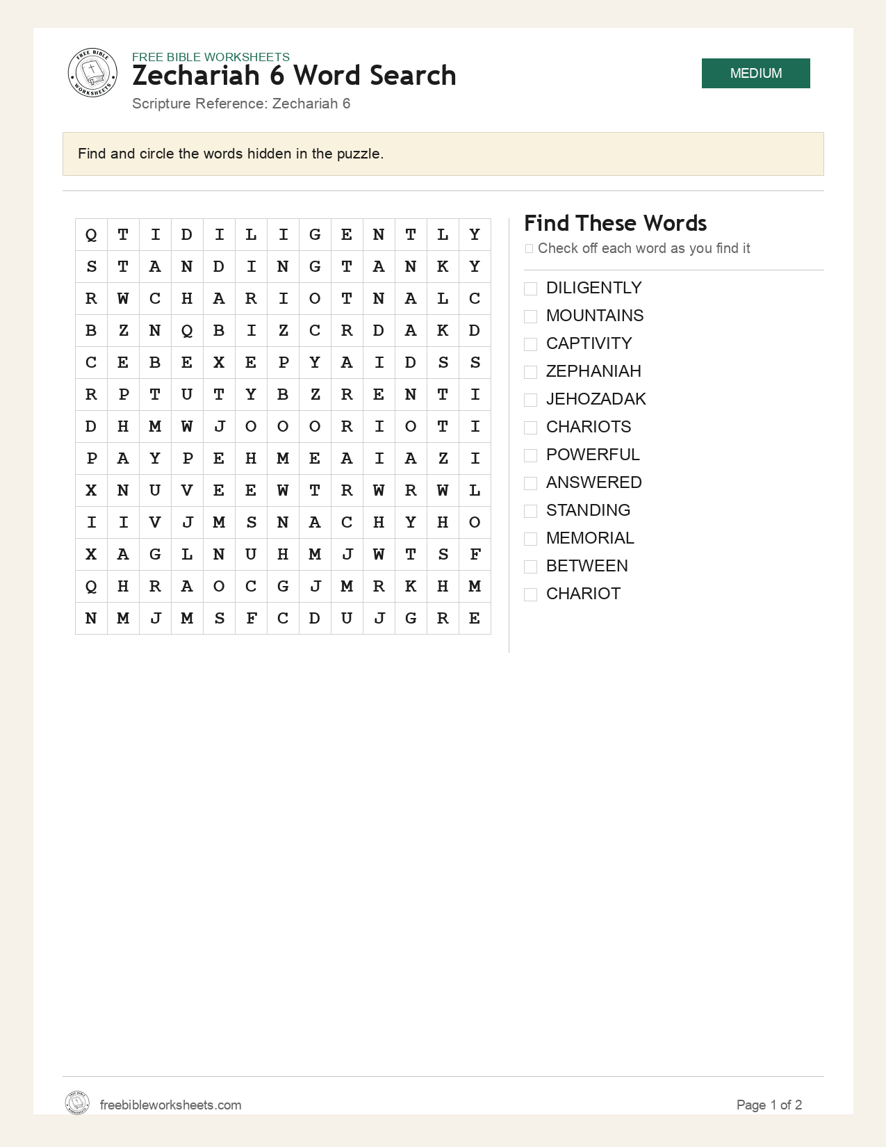 Zechariah 6 Word Search preview
