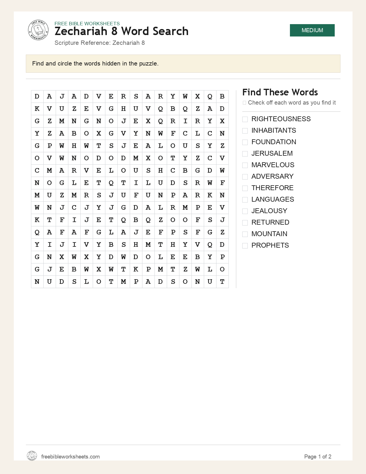Zechariah 8 Word Search preview