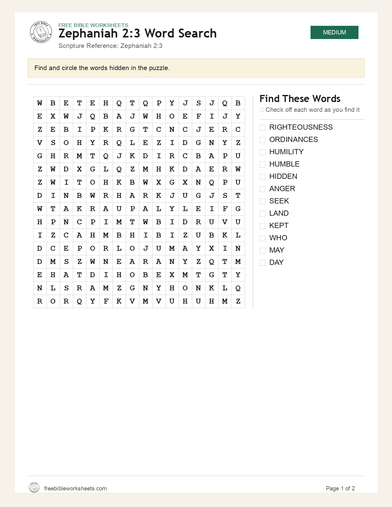 Zephaniah 2:3 Word Search preview